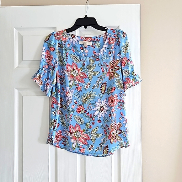 Loft xxs Floral Puff Sleeve Blouse - Picture 1 of 7